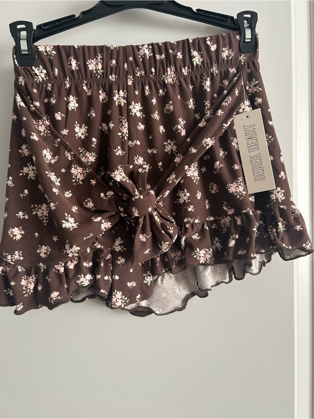 Derek Heart Brown Floral Tie-Front Ruffle Skort